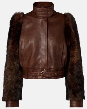 Chloé Cropped Shearling-Trimmed Leather Jacket - Brown