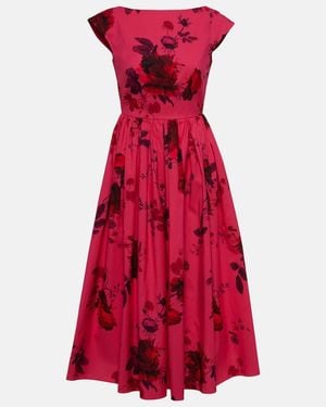 Erdem Floral-Print Cotton Midi Dress - Red