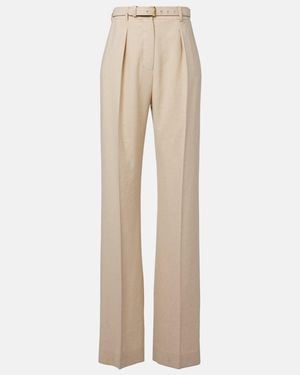 Loro Piana Belted Linen And Wool Straight Pants - Natural