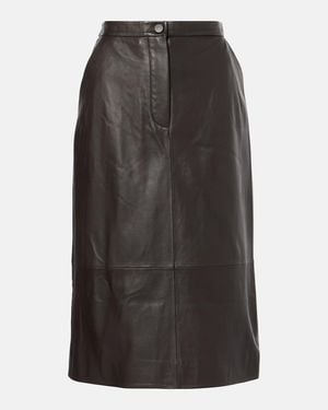 Yves Salomon Leather Midi Skirt - Black