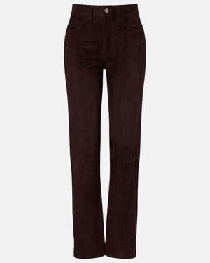 KHAITE Callum High-Rise Suede Straight Trousers - Purple
