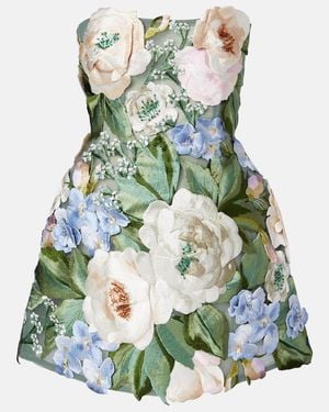 LEO LIN Roselle Floral-Applique Minidress - Green