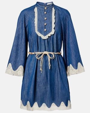 Zimmermann Awaken Belted Lace-Trimmed Denim Minidress - Blue