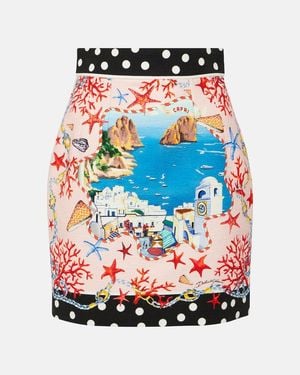 Dolce & Gabbana Capri Printed Cotton Miniskirt - Blue