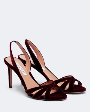 Aquazzura Tati Velvet Slingback Sandals - Red