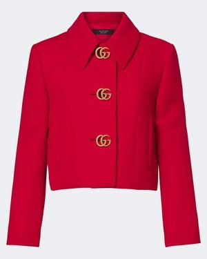 Gucci Double G Cropped Wool Crepe Jacket - Red