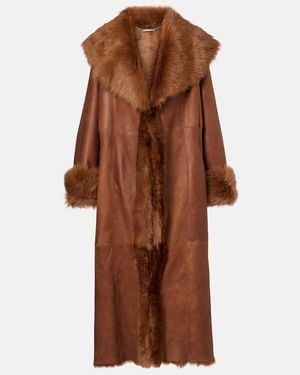 Nour Hammour Marlene Leather And Shearling Coat - Brown