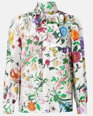 Gucci Printed Silk Twill Shirt With Bow - Multicolour