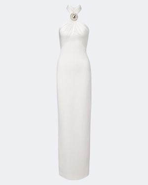 David Koma Embellished Halterneck Satin-Trimmed Gown - White
