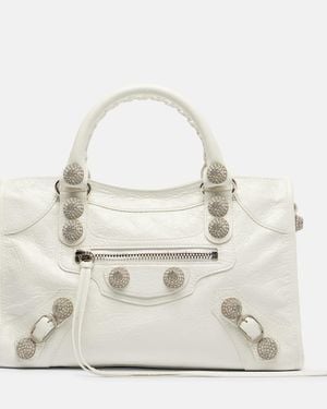 Balenciaga Le City Small Embellished Leather Shoulder Bag - White