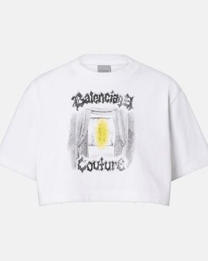 Balenciaga Bedrucktes T-Shirt Aus Baumwoll-Jersey - Weiß