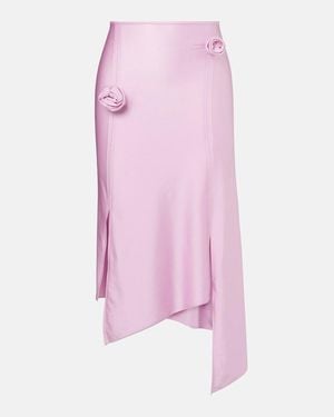 Coperni Floral-Applique Satin Midi Skirt - Pink