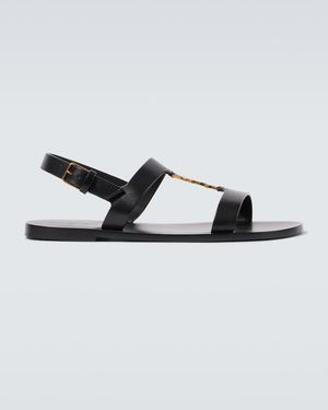 Saint Laurent Cassandre Leather Sandals - Metallic