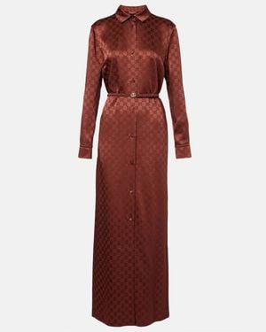 Gucci Gg Satin Shirt Dress - Red