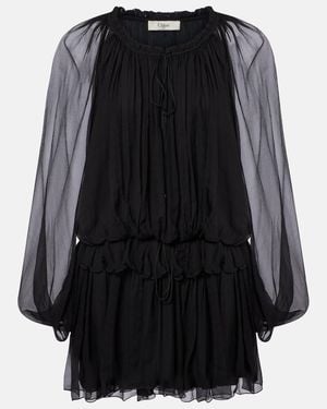 Chloé Ruffled Draped Silk Minidress - Black