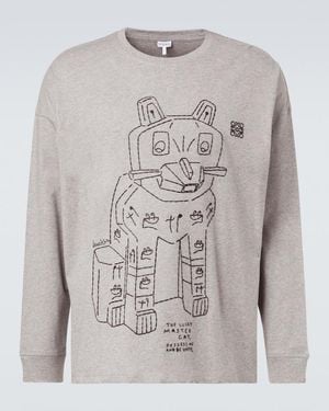 Loewe X Louis Wain Cat Long-Sleeves Cotton-Jersey T-Shirt - Gray