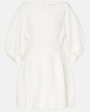 Faithfull the Brand Puff-Sleeve Linen Minidress - White
