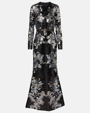 Elie Saab Printed Sequined Gown - Black