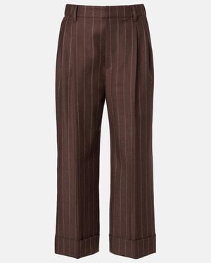 Brunello Cucinelli Chalk Stripe Wool Cropped Flared Trousers - Brown