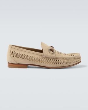 Gucci Horsebit 1953 Woven Suede Loafers - White