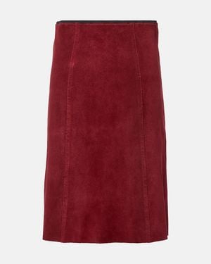 JOSEPH Suede Midi Skirt - Red