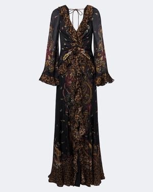 Etro Printed Ruched Silk Maxi Dress - Black