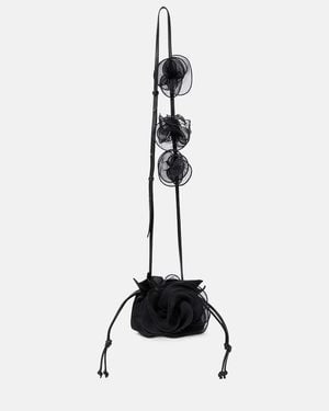 Magda Butrym Magda Small Floral-Applique Silk Bucket Bag - Black