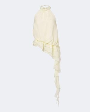 JACQUES WEI Ruffled Chiffon Halterneck Top - White