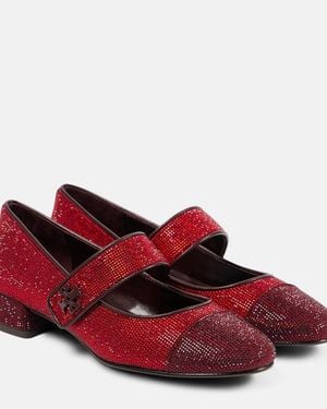 Tory Burch Embellished Leather Mary Jane Court Shoes - Red