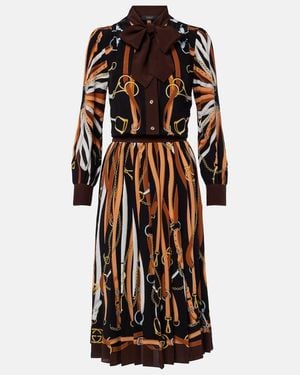 Gucci Printed Tie-Neck Silk Shirt Dress - Brown