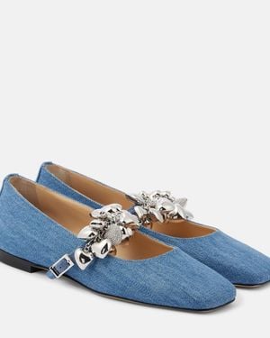 Mach & Mach Puffy Heart Denim Mary Jane Flats - Blue