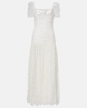 Self-Portrait Ruched Lace And Tulle Maxi Dress - White