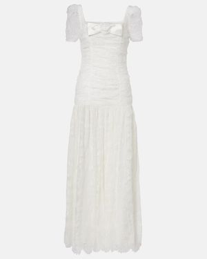 Self-Portrait Ruched Lace And Tulle Maxi Dress - White
