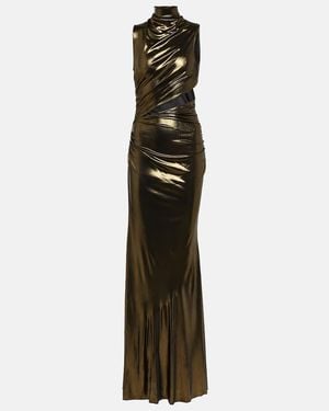 Blumarine Cutout Ruched Metallic Gown - Green