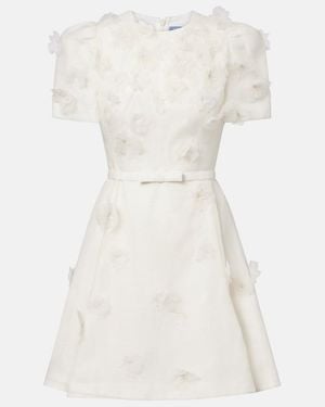 LEO LIN Elyse Floral-Applique Linen And Silk Minidress - White