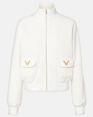 Valentino Logo Jersey Zip-Up Sweatshirt - White