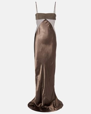 Rick Owens Combo Silk-Trimmed Satin Gown - Brown