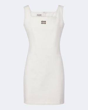 Miu Miu Leather-Trimmed Cotton Jersey Minidress - White