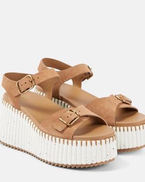 Chloé Nama Suede Wedge Sandals - Natural