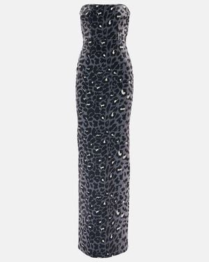 Alex Perry Leopard-print Strapless Velvet Midi Dress - Blue