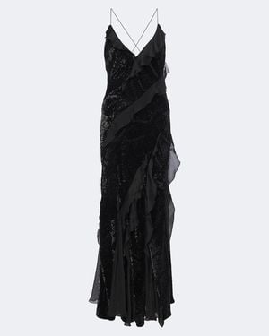 Roberto Cavalli Embellished Ruffled Velvet Gown - Black