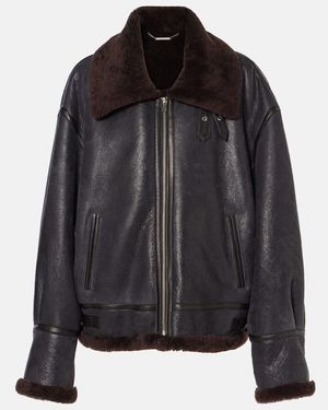 Nour Hammour Portia Shearling-Trimmed Leather Jacket - Black