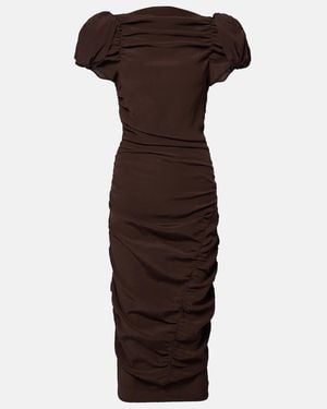 Magda Butrym Puff-Sleeve Silk Midi Dress - Brown