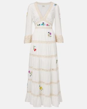 RIXO London Regine Embroidered Tiered Cotton Maxi Dress - Natural