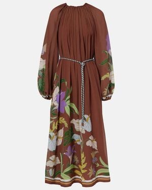 ALÉMAIS Alfie Gathered Cotton And Silk Midi Dress - Brown