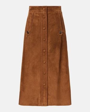Valentino Suede Midi Skirt - Brown