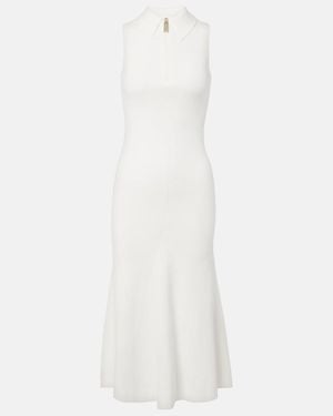 Victoria Beckham Mira Ribbed-Knit Zip-Up Midi Dress - White
