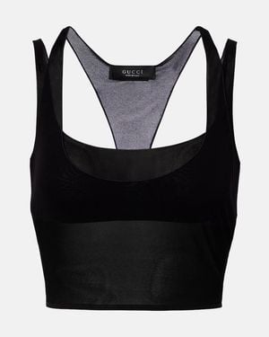 Gucci Layered Semi-Sheer Crepe Jersey Top - Black