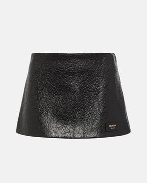 Prada Low-Rise Leather Miniskirt - Black