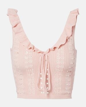 AYA MUSE Ruffled Pointelle Crop Top - Pink